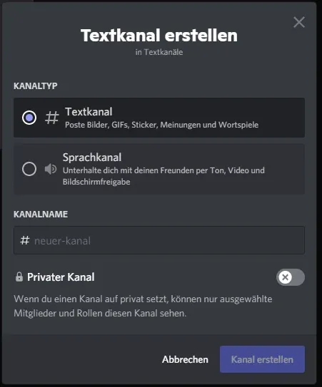 Kanal erstellen in Discord
