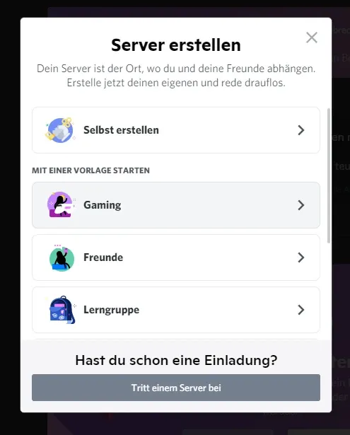Discord Server erstellen – Schritt 2
