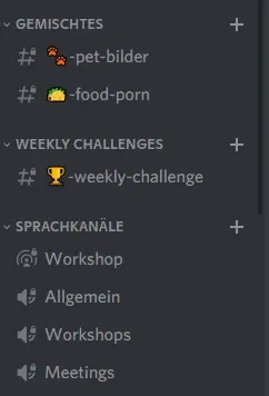 Verschiedene Arten von Kanälen, die mit Emojis versehen wurden um sie anschaulicher zu gestalten