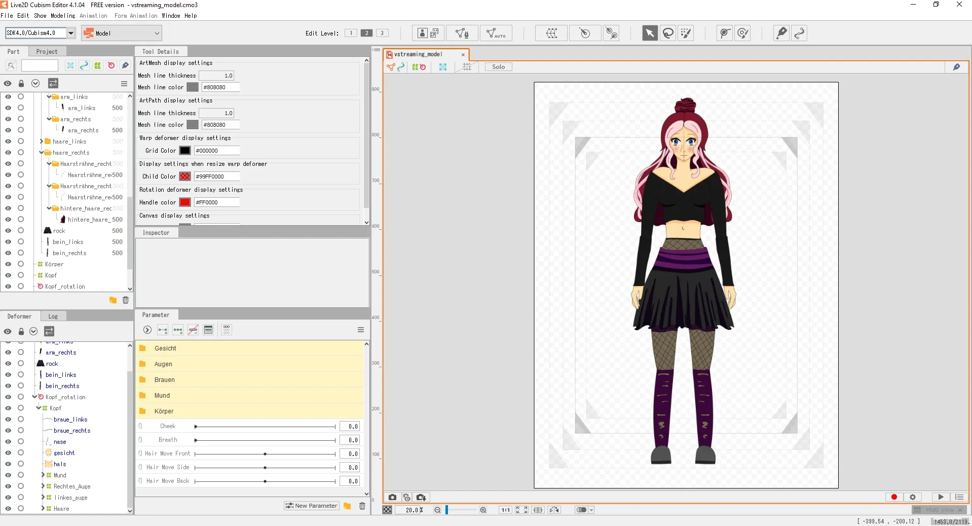 Der Editor von Live2D Cubism mit einem Beispielmodell