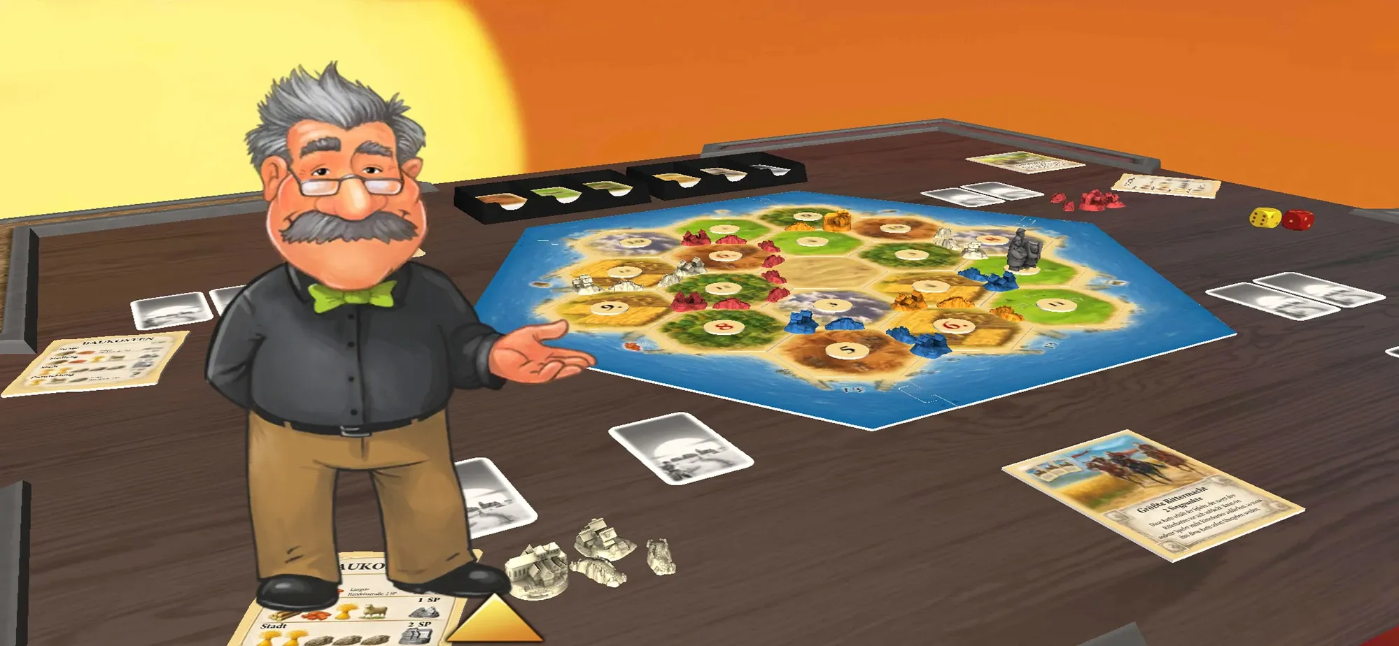 Die Vorgängerversion in der Erklär-App: Der CATAN-Erklärer führt am aufgebauten Spielbrett durch die Regeln.