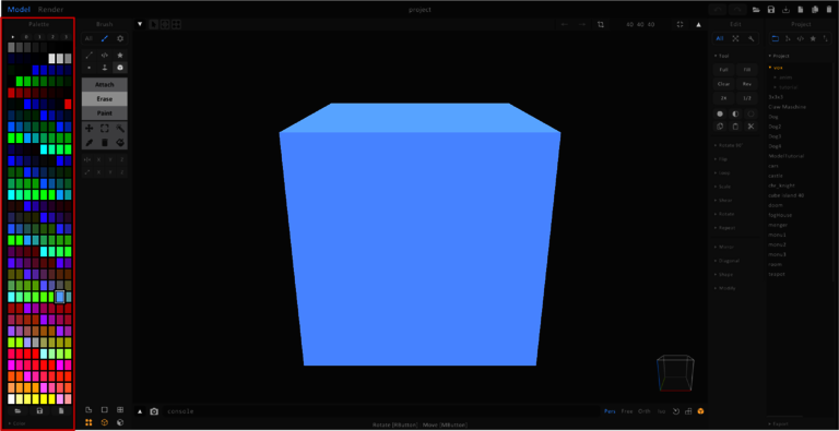 Palette-Bereich-hervorgehoben Der Bereich Palette ganz links im Arbeitsplatz ist rot umrandet