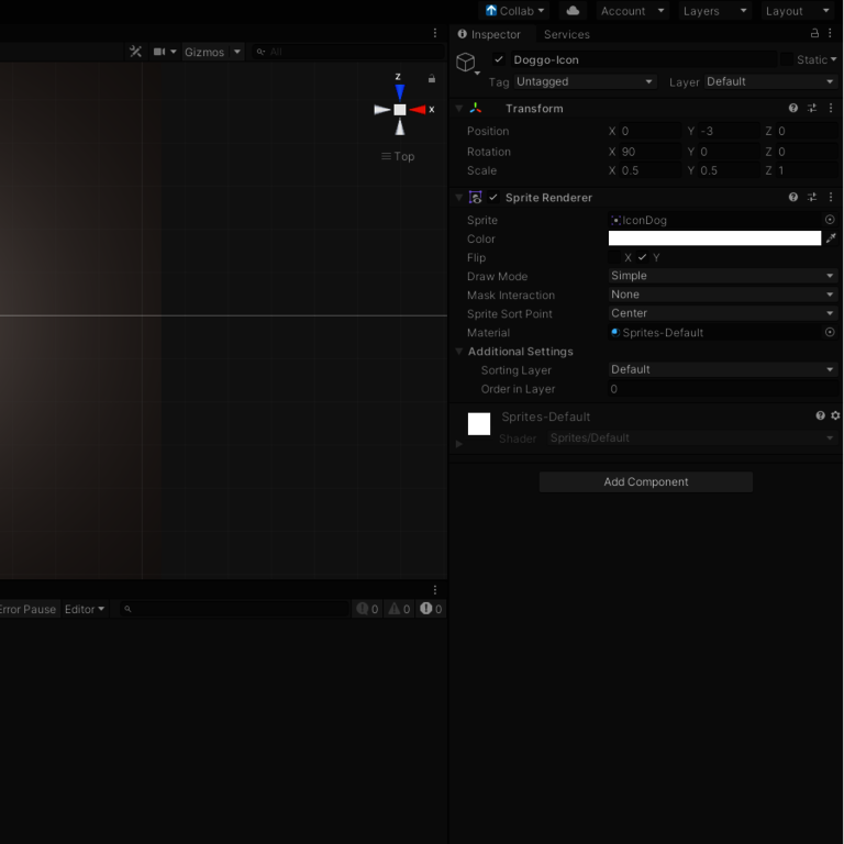 Erstellung-eines-Hundeicons-in-Unity-2 Inspector mit den Komponenten des Sprites