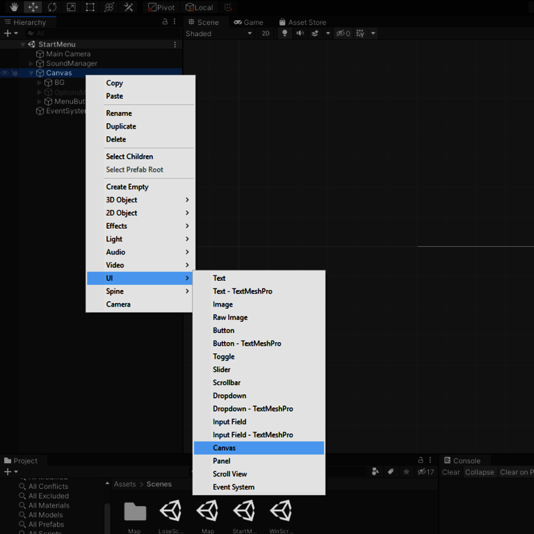 Inspector-der-Canvas Inspector der Canvas mit den Canvas Komponenten