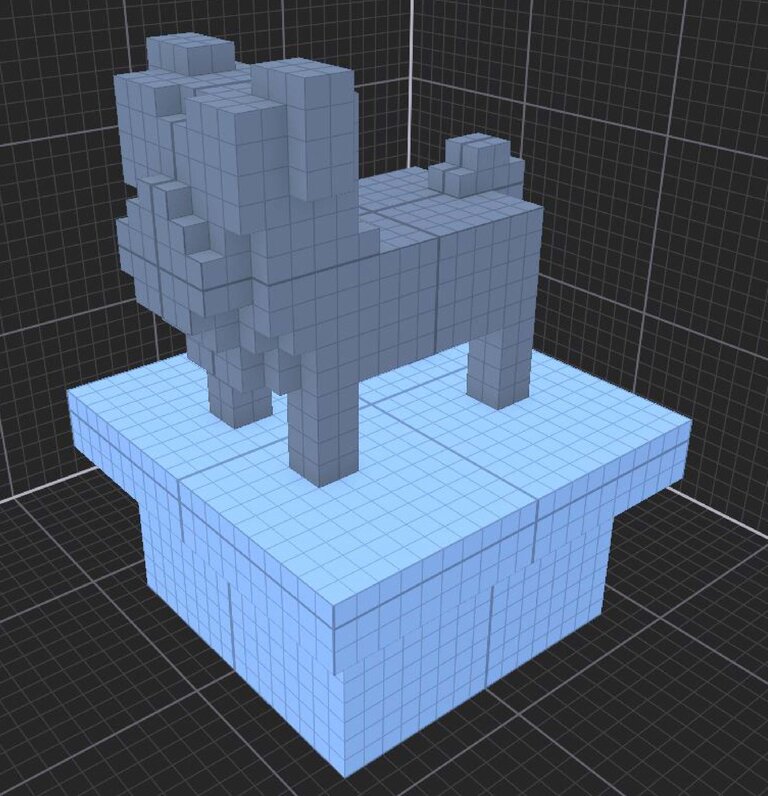 grauer-Hund-auf-Säule Grauer Hund auf einer halben blauen Säule