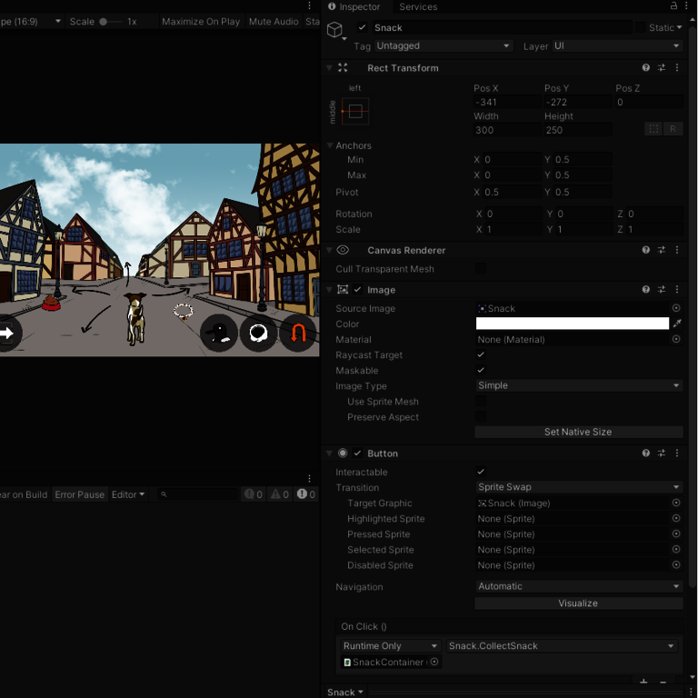 Einfügung-des-Snacks-im-Inspector Komponenten des Game Objekts Snack im Inspector