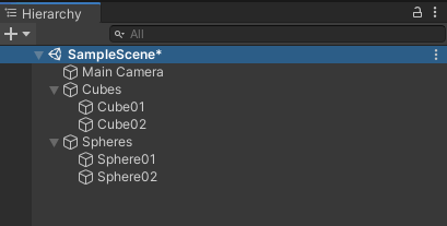 Unity-Hierachie Unity Engine, Screenshot der Hierachie